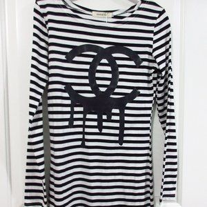 striped bodycon knit mini black/white sz XS